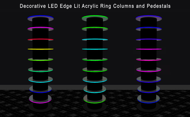 LED Edge Lit Acrylic Ring Columns and Pedestals